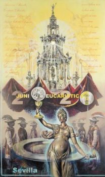 Custodia de Juan de Arfe y una alegoría Eucarística inspirada en el Giraldillo, el símbolo de la fe que remata la Giralda. Carmen Victoria Gutiérrez Cobos y Pedro José López Marcos del Taller “Rincón del Arte”